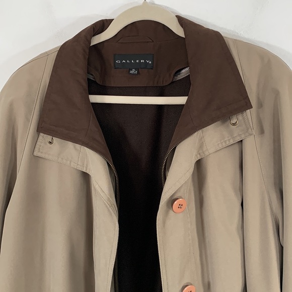 Gallery Classic Zip Up Detachable Liner Women’s Size XL Tan Long Trench Coat - Picture 4 of 14